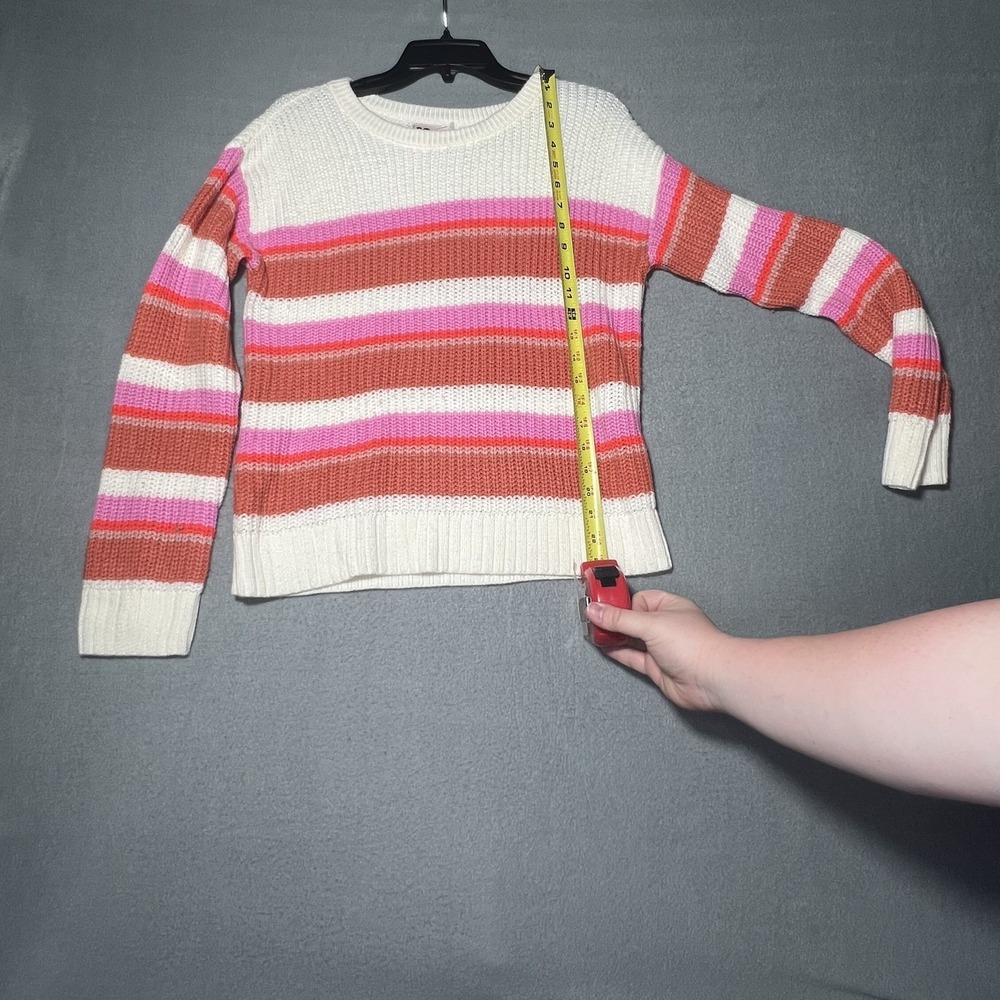 SO Women's Plus Size 16 White Pink Orange Striped Ribbed Knit Sweater Pullover - Picture 3 of 6